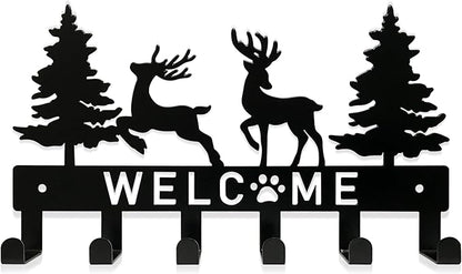 Key Holder for Wall, Black Metal Deer Tree Style Decoration Key Hook Wall Mount Key Rack Hanger Storage Organizer with 6 Hooks for Home Doors Entryway Kitchen Garage Decor