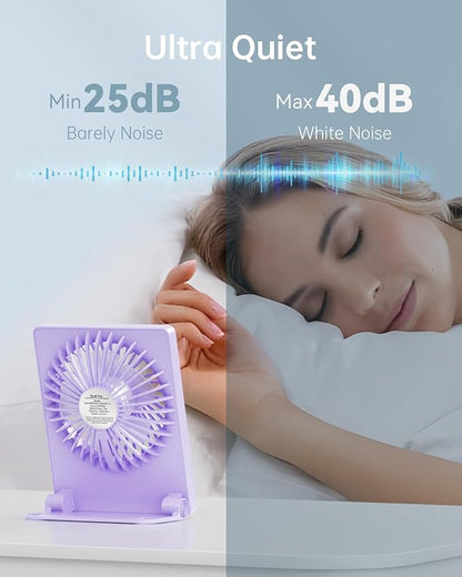 TriPole Mini Portable Desk Fan Rechargeable Ultra Quiet Small Fan 4.5 Inch Personal Travel Fan with 180° Tilt Folding and 3 Speeds Adjustable for Office Desktop Bedroom (Purple)