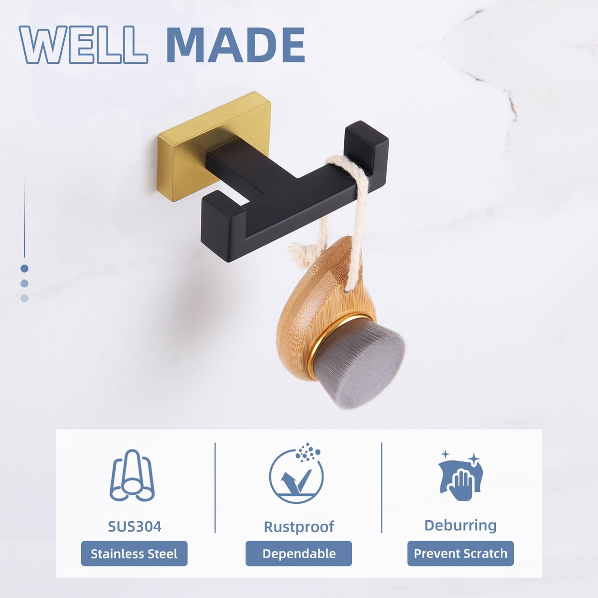 Double Towel Hook Black and Gold (2 Count)