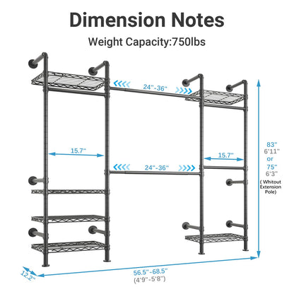 F3 Medium Wall Mounted Clothes rack Expandable Closet