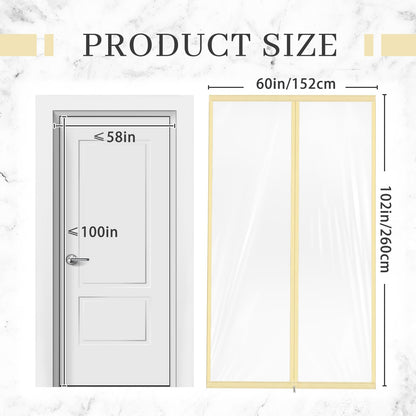 1 Pack Zipper 60 x 102 Inch Dust Barrier Door Kit 5 x 8.5 ft Reusable Temporary Wall Construction Plastic Curtain Cover Dust Containment Standard Doorway Screen Sheeting for Home Renovation