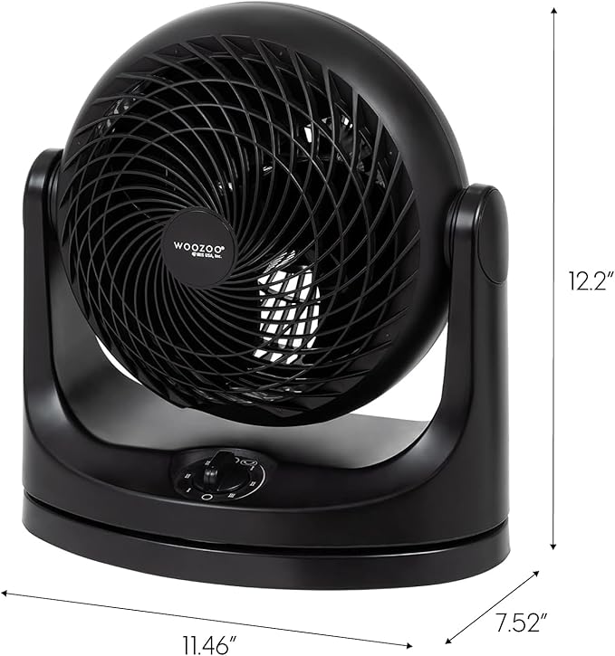 IRIS USA WOOZOO Desk Fan, Oscillating Air Circulator, 3 Speeds, 36ft Max Air Distance, 244ft² Coverage, 112° Adjustable Vertical Tilt, 29db Quiet Motor, Small Fan for Bedroom, Office, Dorm, Black