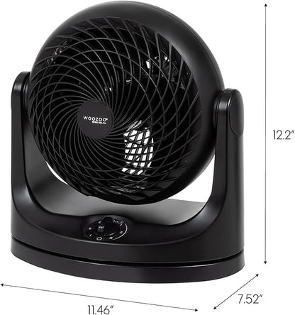 IRIS USA WOOZOO Desk Fan, Oscillating Air Circulator, 3 Speeds, 36ft Max Air Distance, 244ft² Coverage, 112° Adjustable Vertical Tilt, 29db Quiet Motor, Small Fan for Bedroom, Office, Dorm, Black
