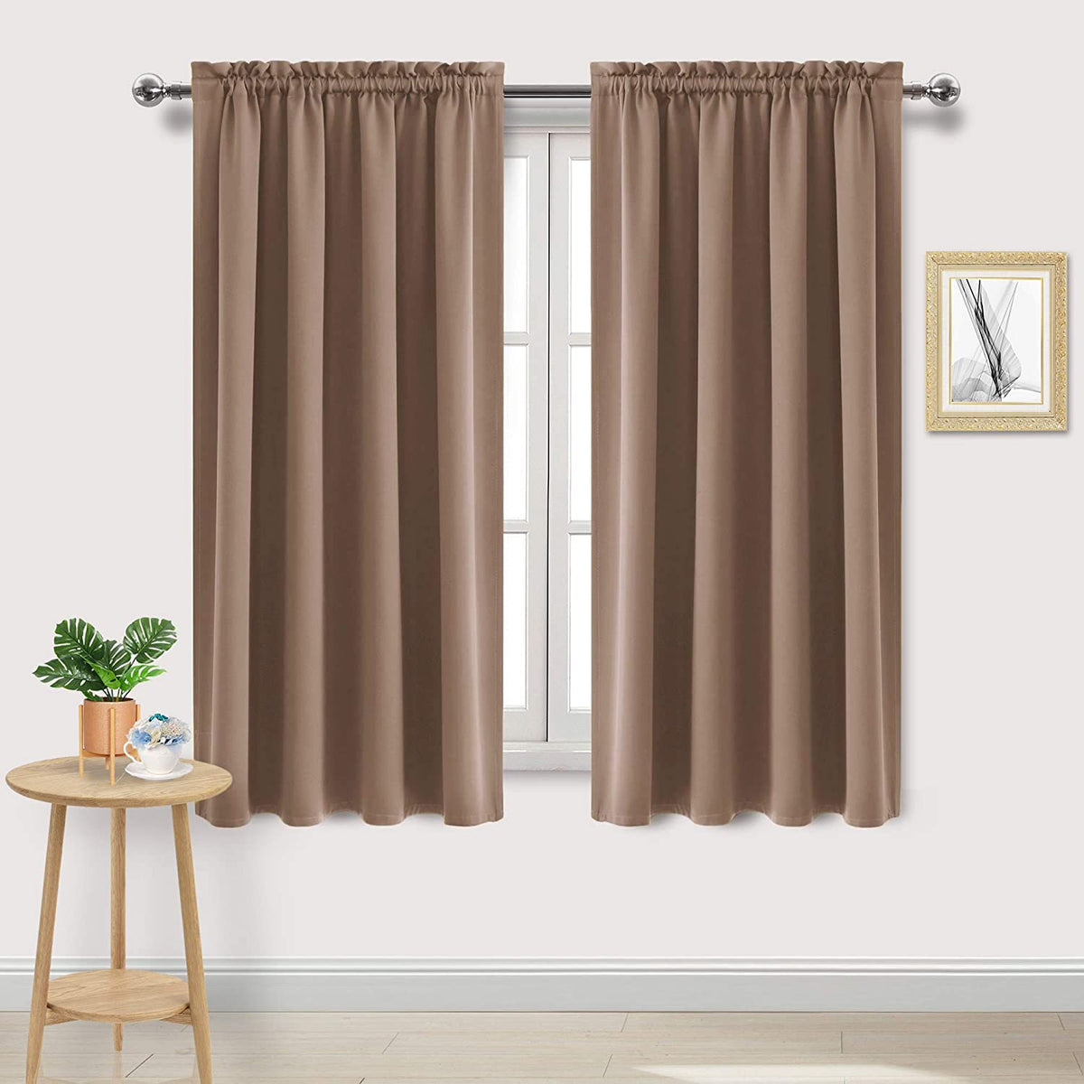 Blackout Curtains for Bedroom Living Room 52 x 63 Inch Long Khaki (2 Count)