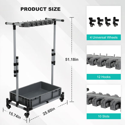 Rolling Cleaning Cart with Mop & Broom Organizer