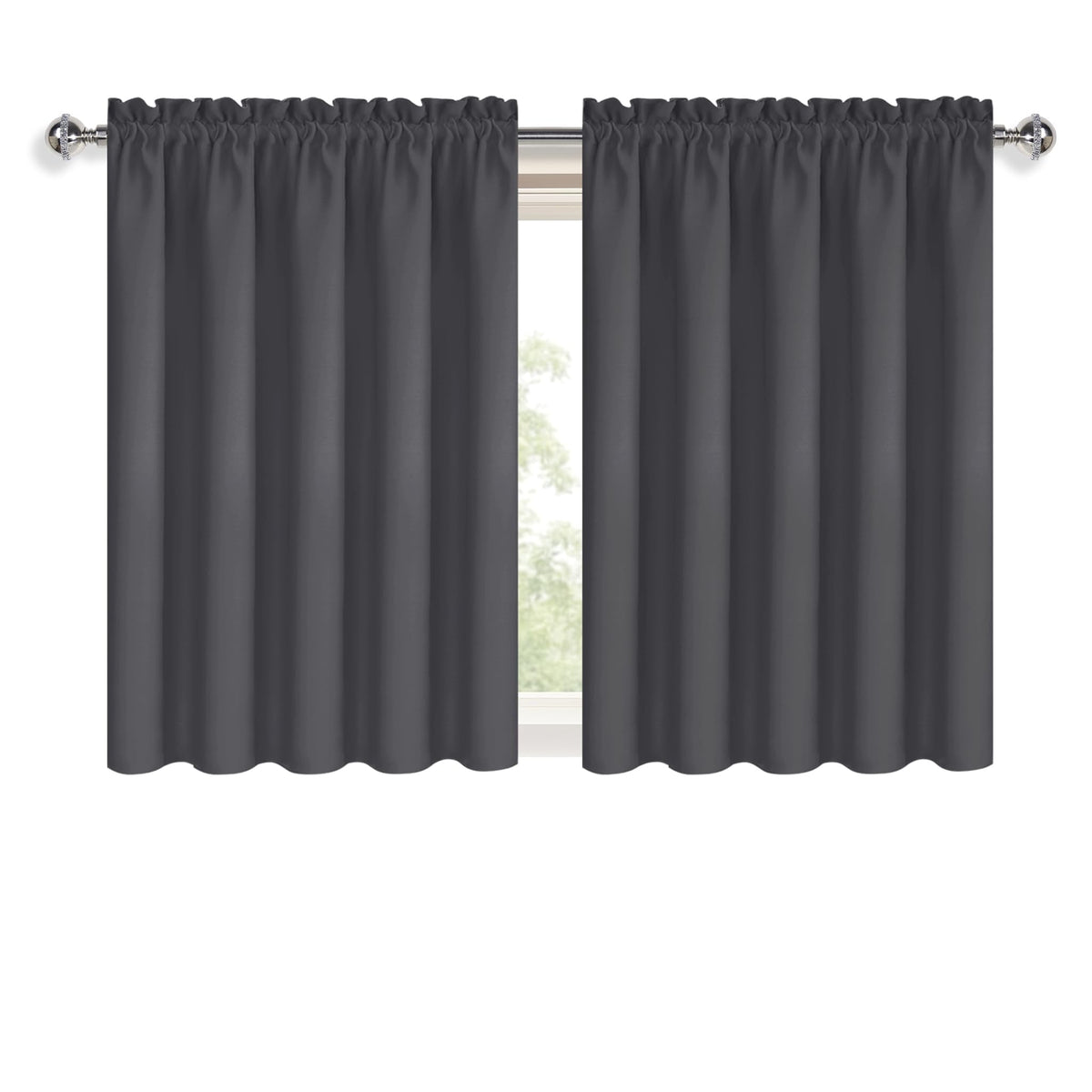 Short Blackout Curtains 60 x 36 Inch for Kitchen RV Bunk Dark Grey (2 Count)