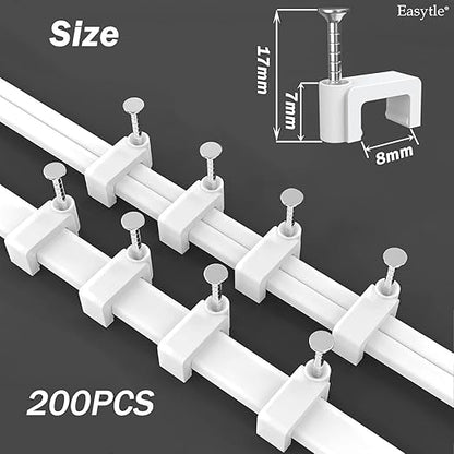 Easytle 200 Pcs 8mm Cable Clips Nail in Flat Ethernet Cable Wall Clips for Cords Cat5/Cat5e/Cat6/Cat7 RJ45 Coax Speaker Wire