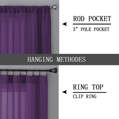 Sheer Tier Curtain Linen Textured Half Kitchen Curtains Sheer Light Filtering Rod Pocket Voile Small Curtains for Bathroom (2 Count)
