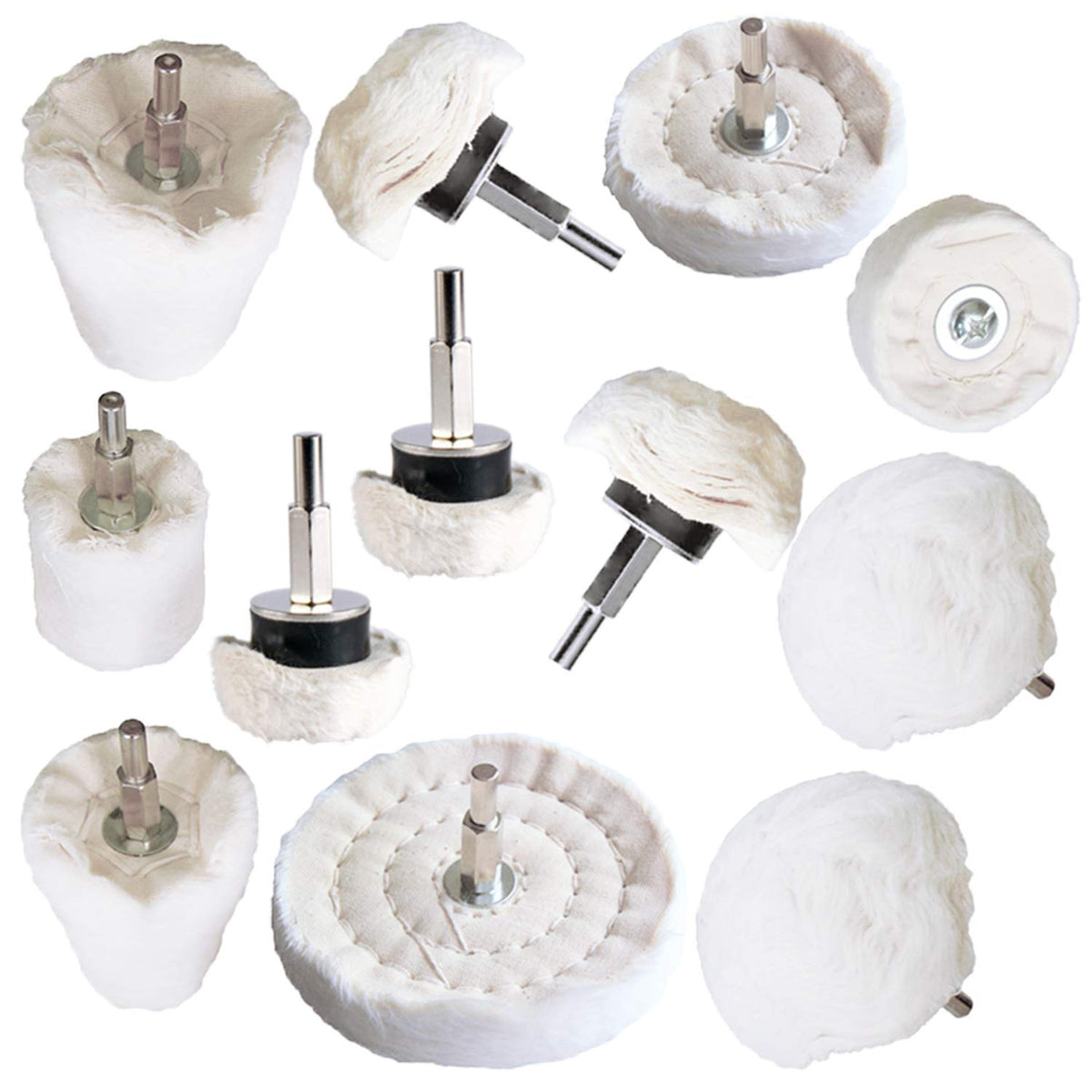 Polishing Pad Buffing Wheel Kit White Flannelette 12 Pack (12 Count)