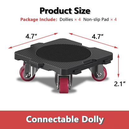 Add on 4Pack Connectable Dolly Furniture Movers with 360° Rotating Wheels (4 Count)