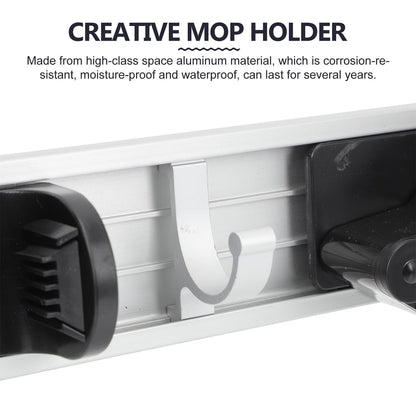 Nail free Mop and Broom Holder Rack Wall Mount Space Aluminum Black 4
