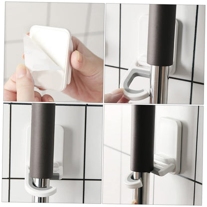 3pcs Punch Wall Mounted Mop Holder Clips Heavy Duty Adhesive Broom and Umbrella Organizer for Kitchen Bathroom Laundry Hanging Hooks