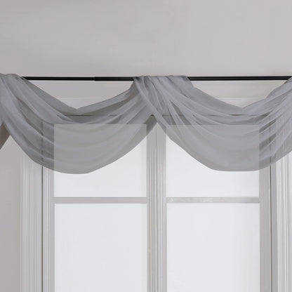 Charcoal Grey Sheer Scarf Valances for Windows 216 Inch Extra Long (2 Count)