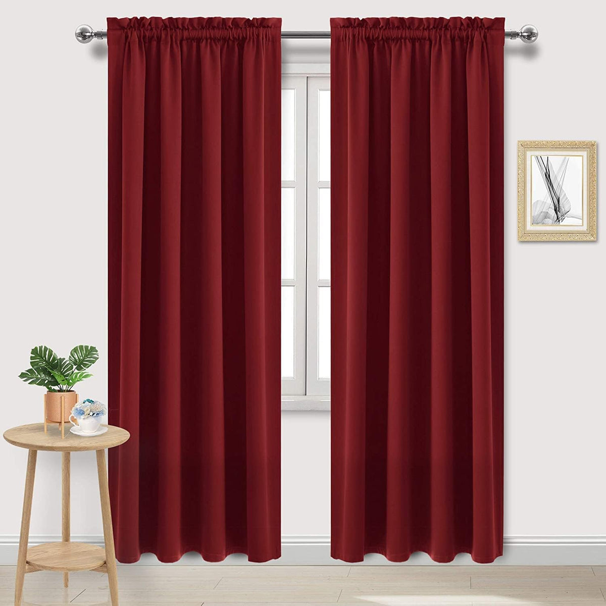 Wide Blackout Curtains for Living Room 70 x 84 Inch Long Burgundy (2 Count)