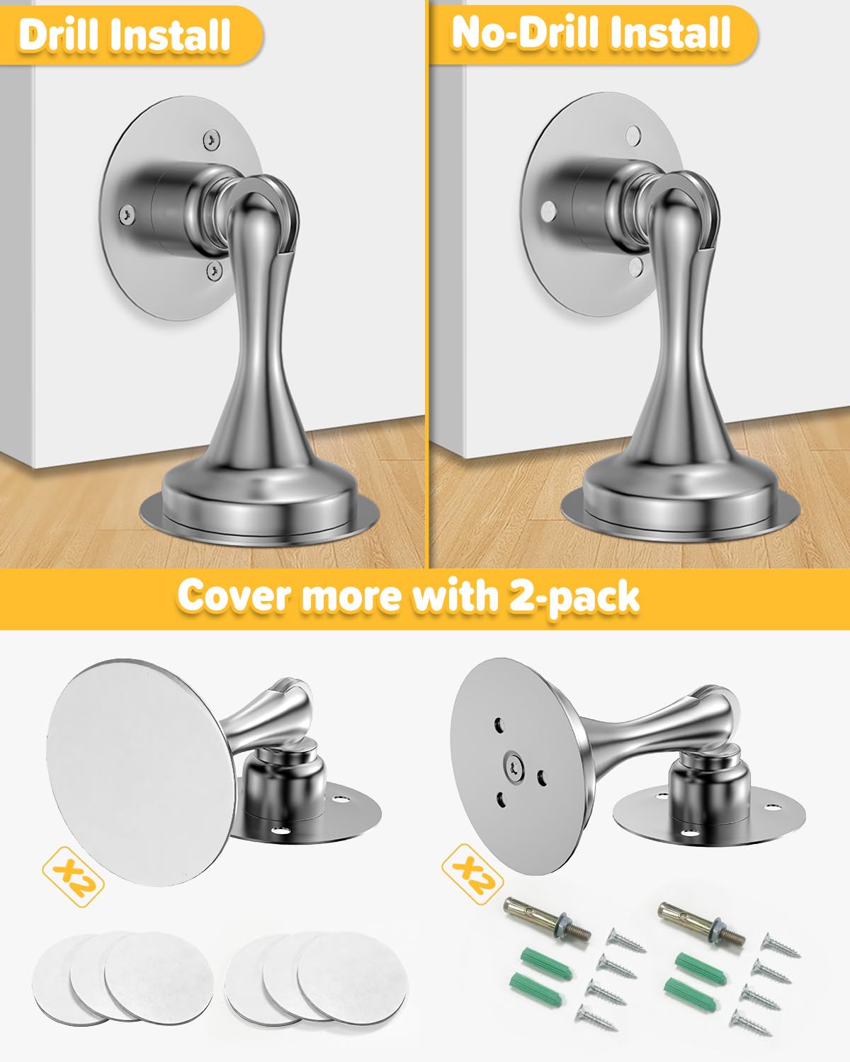 Magnetic Door Stoppers Bottom of Door Magnetic Door Catch Holder Wall Mount (2 Count)