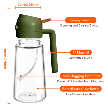 16 oz 2-in-1 Glass Olive Oil Sprayer for Cooking, BlackOliveGreen