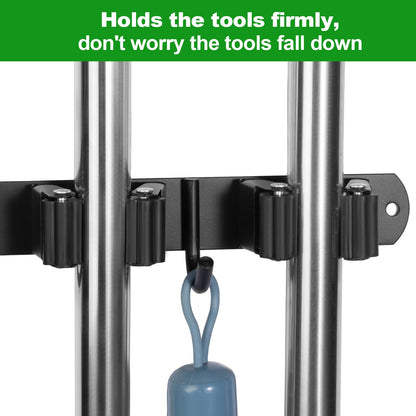 2 Pack] 5 Racks and 4 Hooks Mop and Broom Holder Wall Mount (2 Count)