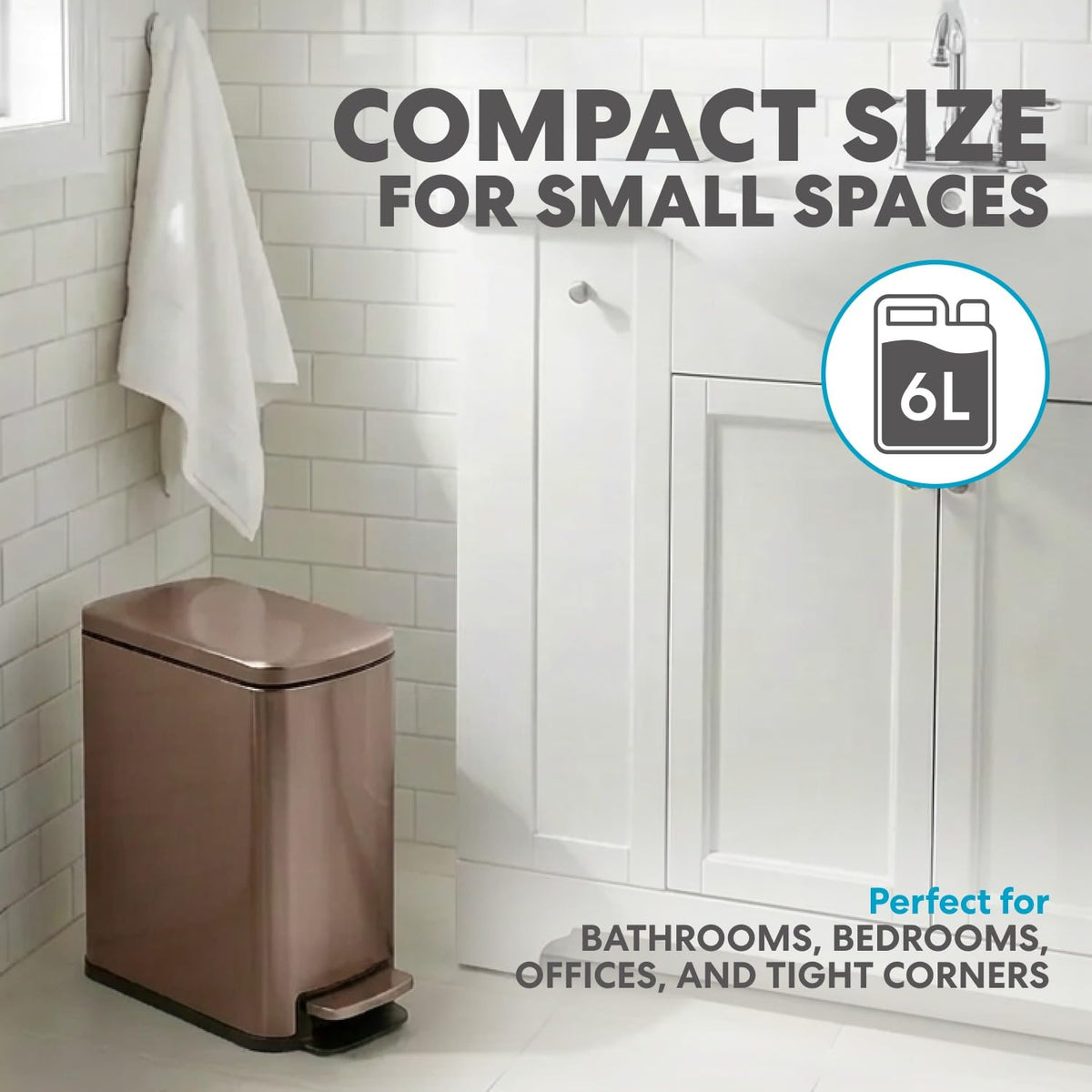 6L 1.6G Stainless Steel Bathroom Trash Can with Hands