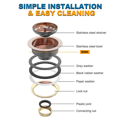Stainless Steel Copper Sink Drain Strainer Kit 3