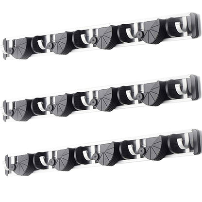 Wall Mount Broom Clamp Holder 4 Positions Grip Organizer & 5 Hooks Rack Home Kitchen Garage Mop tools Storage Organization System