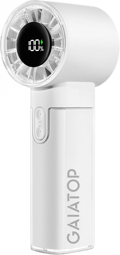 Gaiatop Portable Handheld Turbo Fan, 1-100 Adjustable High Speeds, 3-20Hrs Cooling Times, 4800mAh USB Rechargeable Portable Small Hand Fans with Lanyard for Outdoor, Travel, Home, Make Up, White