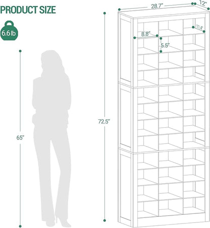 Hzuaneri Shoe Storage Cabinet, 36 Pairs Free Standing Closet Organizer, 9 inch Widened Cell Wood Shoe Organizer, 12 Tiers Vertical Space Saving Shoe Rack for Entryway, Cloakroom, White SR20703X