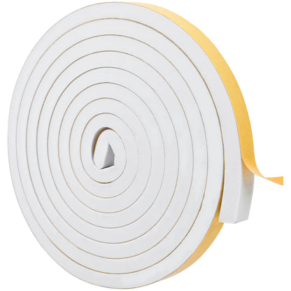 White Door Window Weather Stripping Self Adhesive Foam Tape High Density Foam Sealing Strip Window Insulation Weatherproof Gasket Tape for Doors and Windows (16.5 Foot)