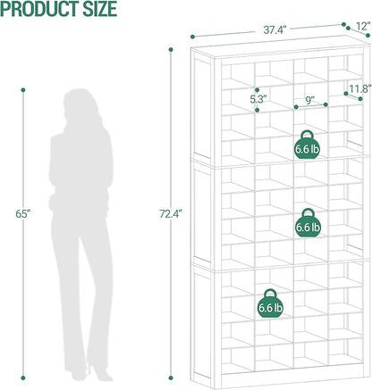 Hzuaneri Shoe Storage Cabinet, 48 Pairs Free Standing Closet Organizer, 9 inch Widened Cell Wood Shoe Organizer, 12 Tiers Vertical Space Saving Shoe Rack for Entryway, Cloakroom, White SR39603X