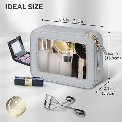 Prite Clear Makeup Bag Cosmetic Organizer Case Waterproof Travel Toiletry Bag Skincare Pouch with Golden Zipper(Grey)