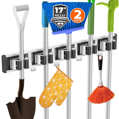 Broom Holder Wall Mount Mop Hanger Tools organizer 5Racks4Hooks