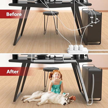 Under Desk Cable Management, 15.7 in Computer Cable Management Black, 6Pcs Self-Adhesive J Channel Wire Raceway, Computer Cord Hider for Home & Office, Kid & Pet Trip Prevention