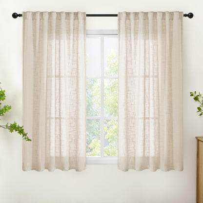 Oatmeal Linen Curtains 54 Inch Length for Living Room Window (2 Count)