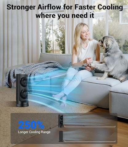Personal Tower Fan for Bedroom, Portable Desk Table Fan，3 Speeds Cooling Standing Fan with 12H Timer, 60° & 110° Oscillating Floor Tower Fans That Blows Cold Air for Bedroom Office,Dark Grey
