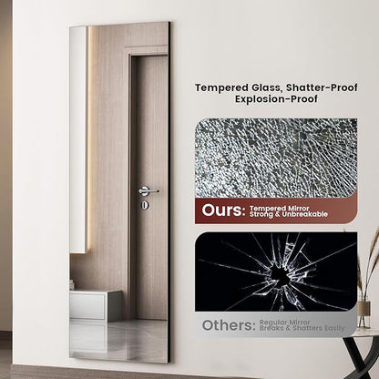 Kosmonia 71x28 Frameless Full Length Silver Coating Mirror w/Distortion Free, HD Reflection &Anti Desilvering, Tempered Glass, Easy Setup w/Stand, Wall/Standing
