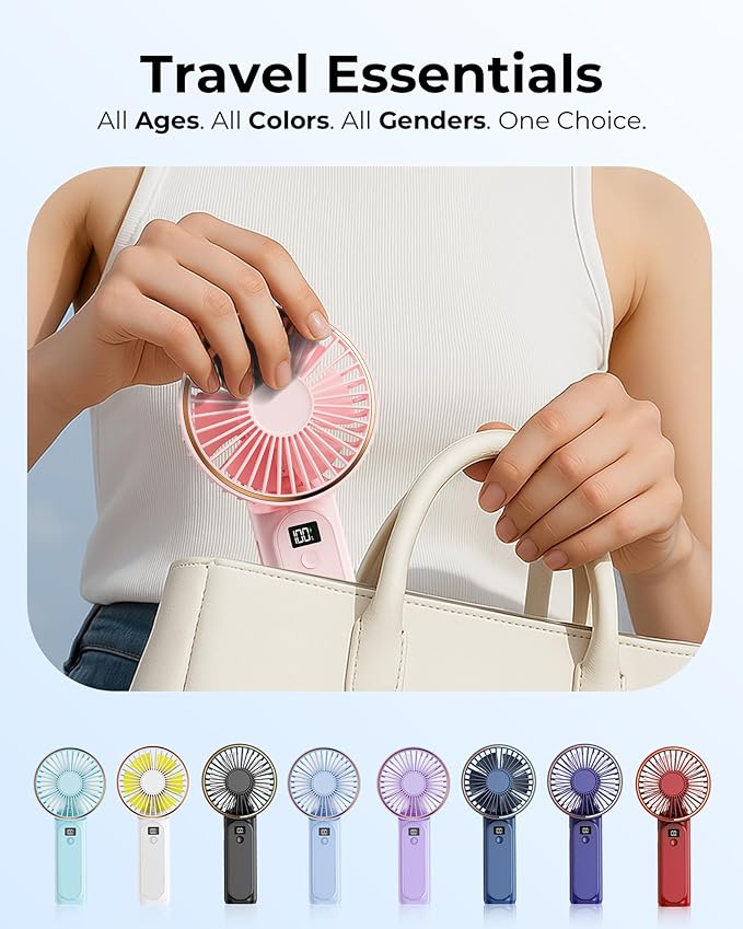 TUNISE Portable Handheld Fan, 4000mAh, 180 Adjustable, 6 Speed Wind, USB Rechargeable Foldable Fan with Real-Time Display