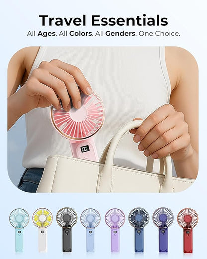 TUNISE Portable Handheld Fan, 4000mAh, 180 Adjustable, 6 Speed Wind, USB Rechargeable Foldable Fan with Real-Time Display