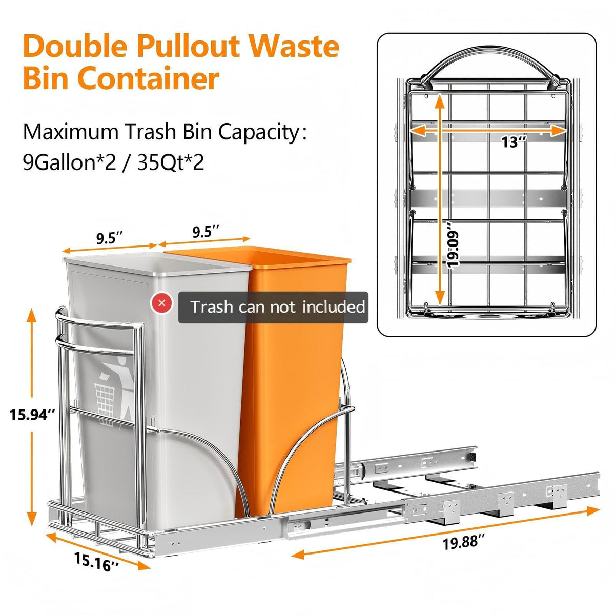 Dual Pull Out Trash Can Under Cabinet Rack