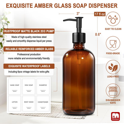 Amber Glass Soap Dispenser (2 Count)