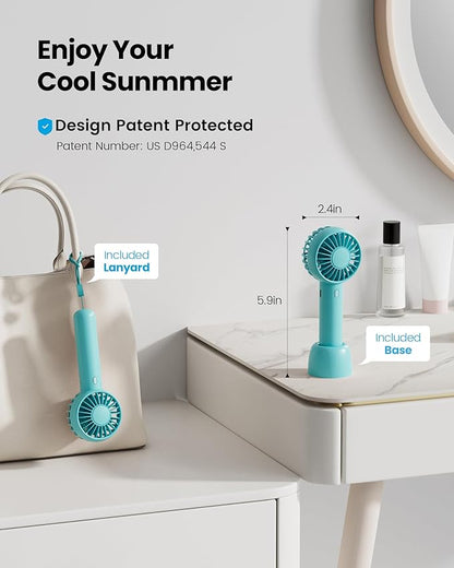 Gaiatop Mini Portable Fan, Small and Powerful, Cute Design 3 Speed Personal Handheld fan and Desktop with Base, Lightweight USB Rechargeable for Travel Lash Makeup Girl Women Summer Gift Green