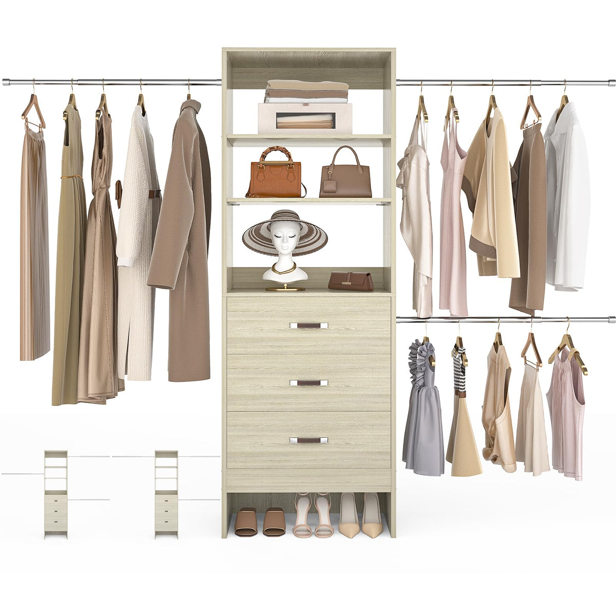 96'' Closet Organizer System with 3 Hanging Rods