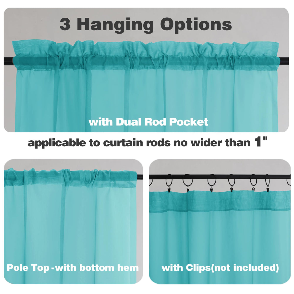 Sheer Turquoise Tier Curtains 24 Inch Length (2 Count)
