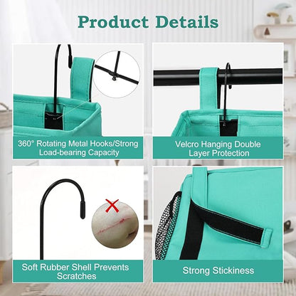 Surblue Bedside Organizer Caddy Hanging Storage Bag with Adjustable Straps and Water Bottle Holder for Home, College Dorm, Bunk Bed, Hospital Bed, Green