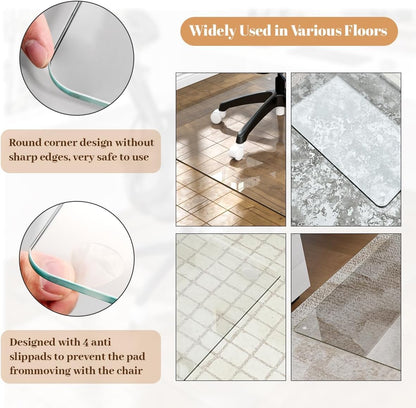Tempered Glass] 42" x 48" Glass Office Chair Mat for Carpet
