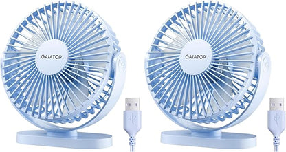 Gaiatop USB Desk Fan, 5.5 Inch Small Quiet Powerful 3 Speeds 90° Rotate, Personal Mini Portable Desktop Table Fans, Cooling for Home Office Car Travel Indoor Outdoor Blue (Pack of 2)