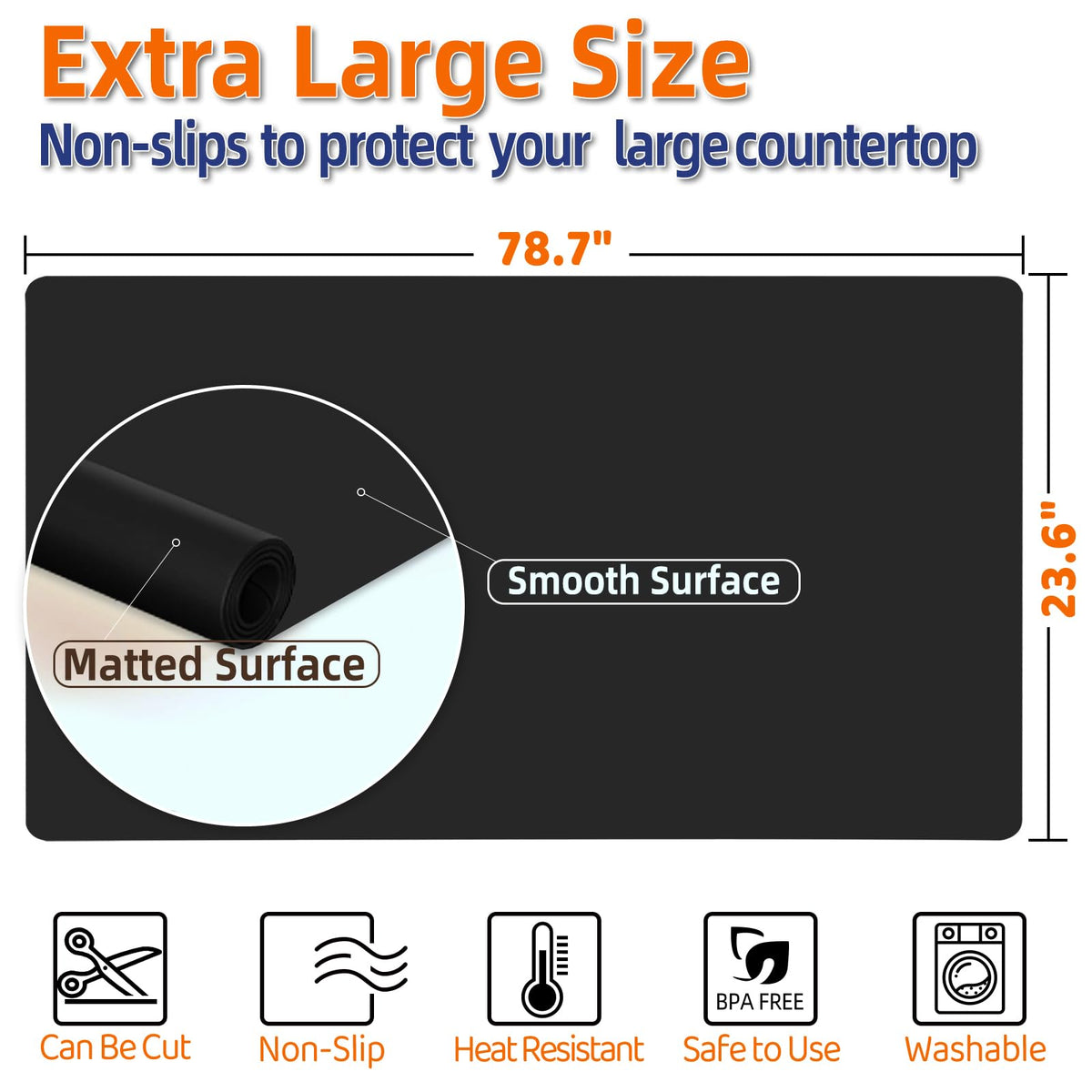 Silicone Mat 78.7”x 23.6” Heat Resistant Mats for Countertop