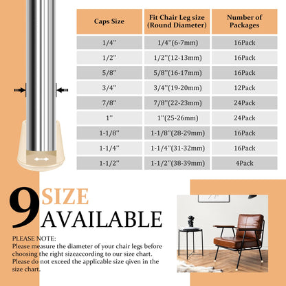 1" Round Rubber Chair Leg Tips Caps (24 Count)