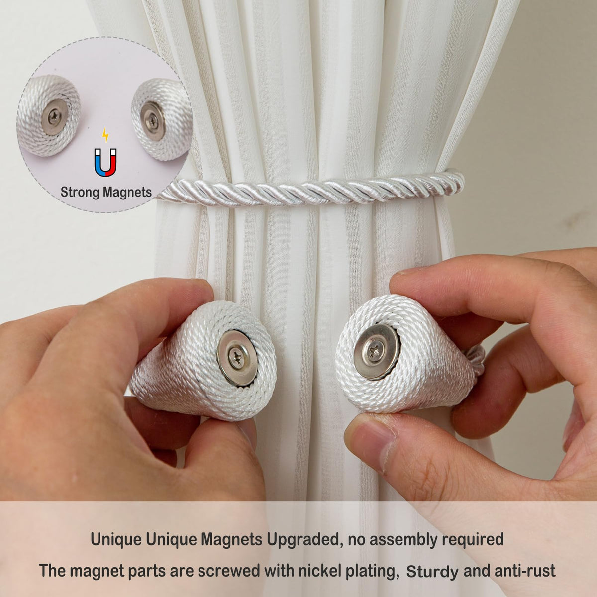Magnetic Curtain Tiebacks 2 Pack Outdoor Rope Curtain Tie Backs Decorative Window Treatment Holdbacks for Home Decorative Curtain (2 Count)