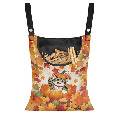 Fall Cat Pumkpin Clothespin Bags with Hanging Rope Maple Space