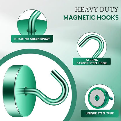 Neosmuk Magnetic Hooks, Cruise Ship Essentials, 80lb+ Heavy Duty Magnetic Hooks for Cruise Cabins, Refrigerator, Grill, Hanging, and Travel | Extra Strong Must-Haves Magnet Hook,Green