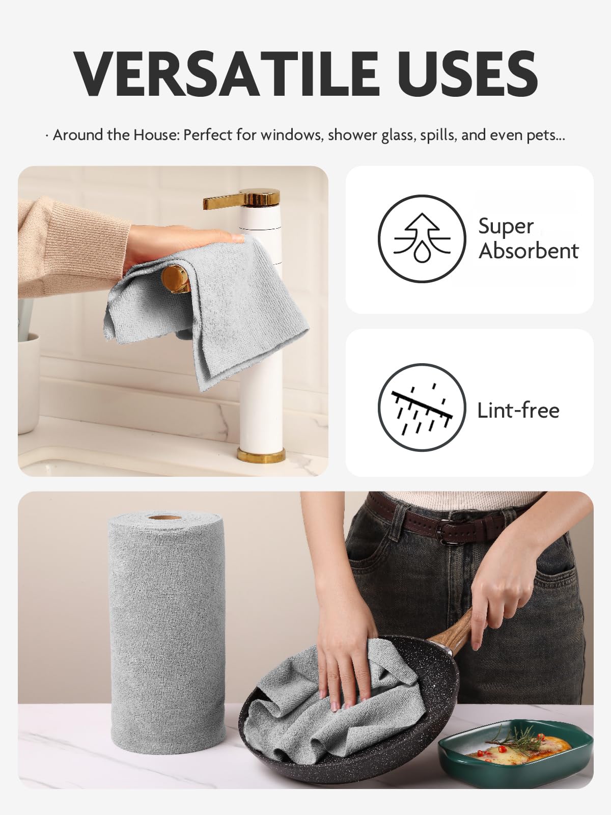 Microfiber Cleaning Cloth Roll (60 Count)